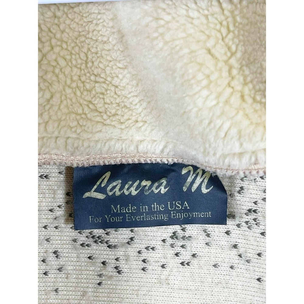 VTG Laura M Scenic Mountains Fishing Fleece Jacket Wms Medium Cream Green 90s - Picture 9 of 10